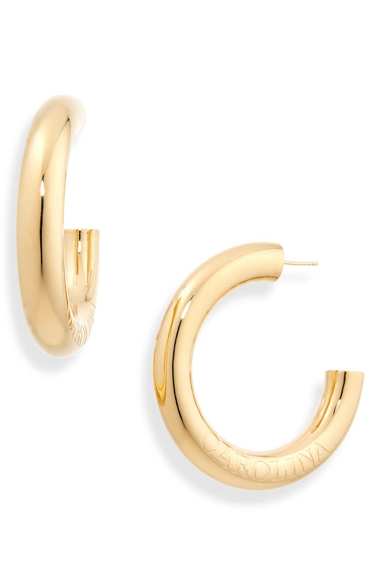 Carolina Herrera Engraved Hoop Earrings, Main, color, Gold