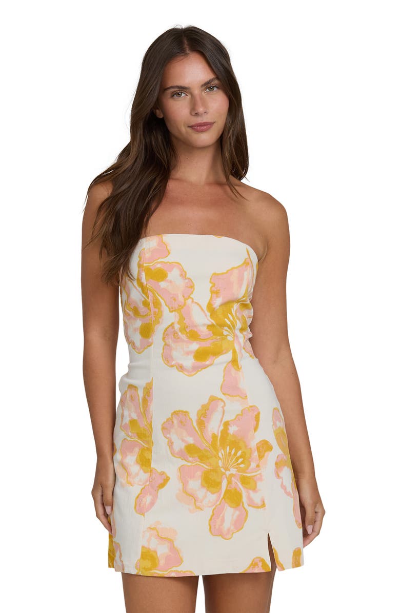 Billabong Floral Trippin Strapless Minidress, Alternate, color, Salt Crystal