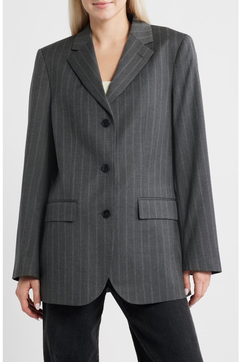 Three-Button Pinstripe Blazer, Alternate, color, CHARCOAL