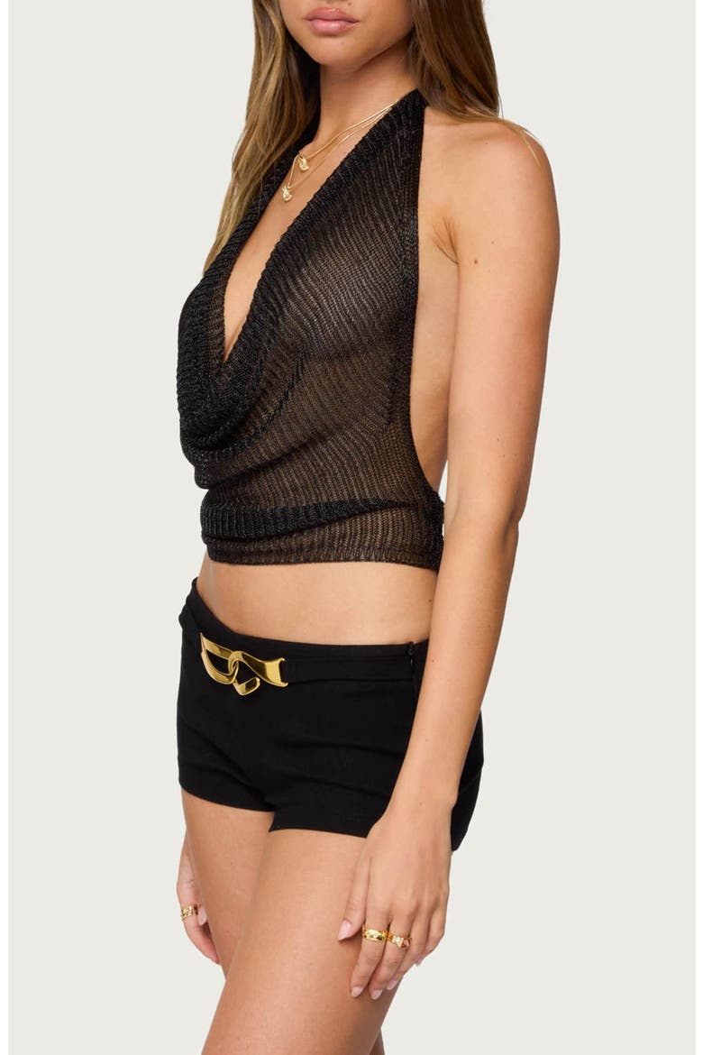 Metallic Cowl Neck Halter Crop Top, Alternate, color, BLACK