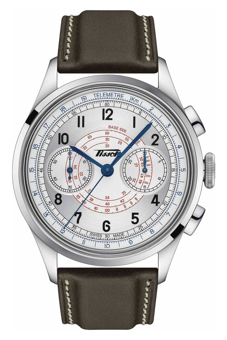 Telemeter 1938 Chronograph Leather Strap Watch, 42mm, Main, color, BROWN