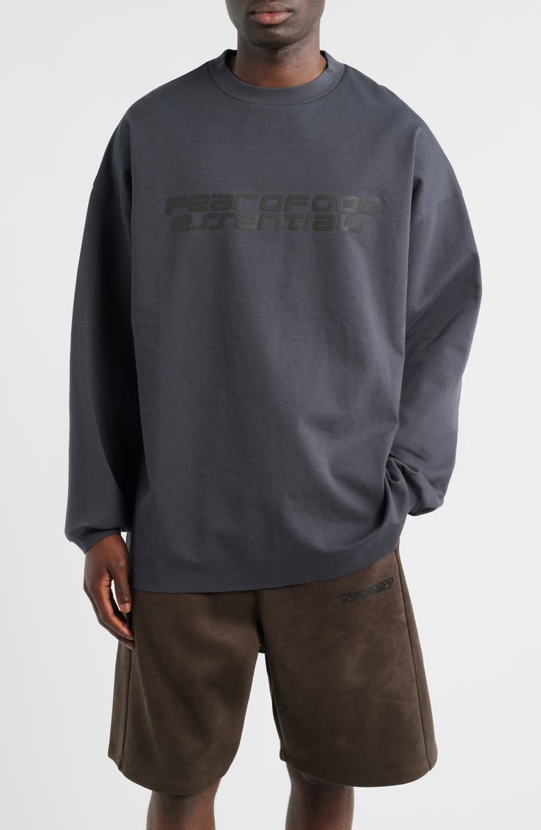 Fear of God Essentials '90s Long Sleeve Logo Graphic T-Shirt, Main, color, Iron Grey