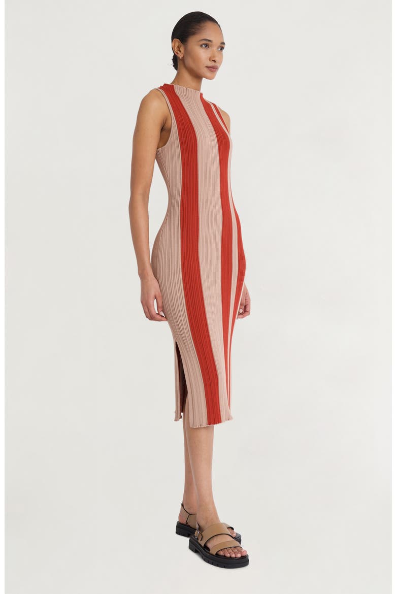Stripe Sleeveless Rib Midi Dress, Alternate, color, WARM TAUPE/ BOSS NOVA