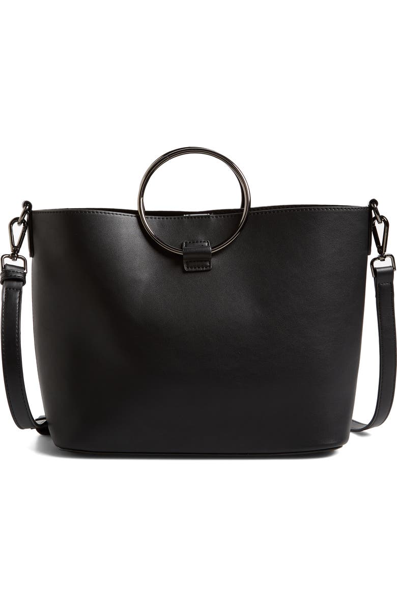 Street Level Metal Handle Faux Leather Crossbody Bag, Main, color,