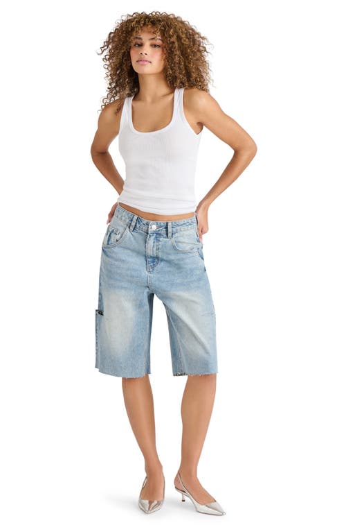 Steve Madden Lange Low Rise Ripped Denim Bermuda Shorts In Blue Frosting