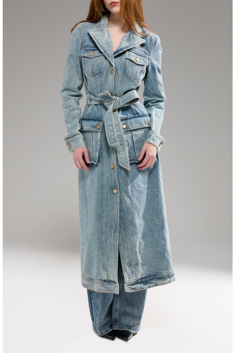 Lucienne Denim Trench Coat, Main, color, DENIM