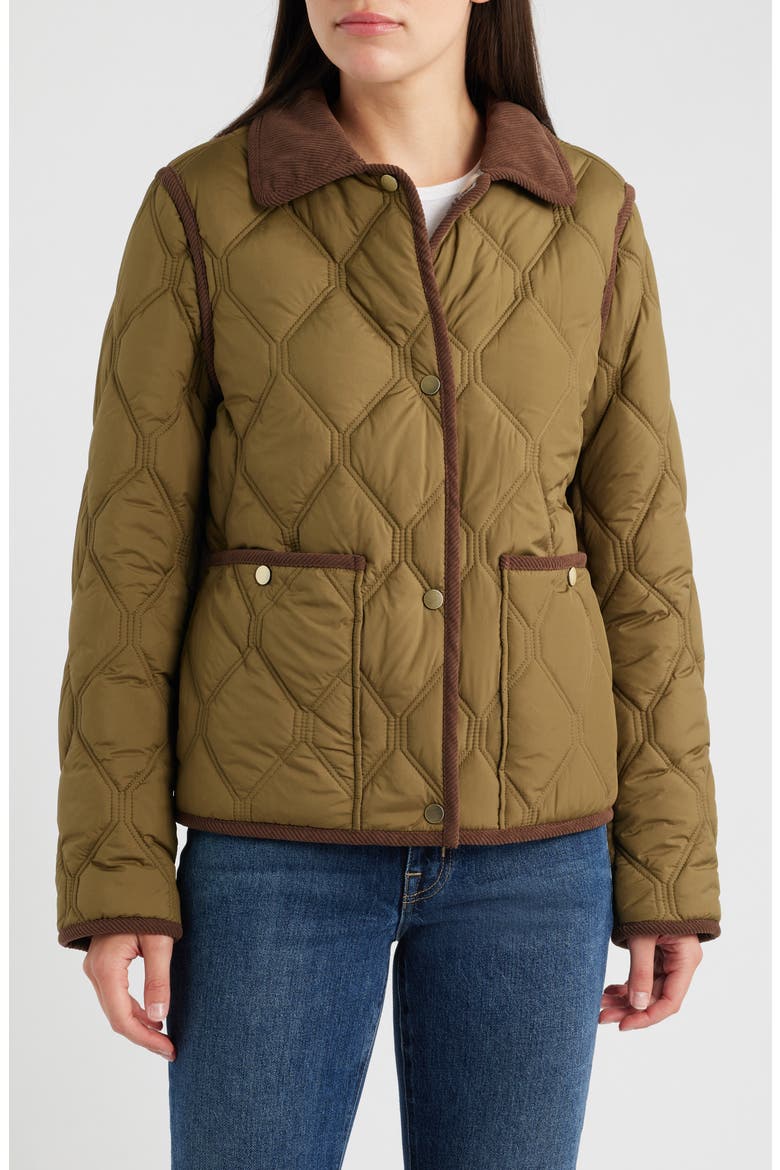 Corduroy Trim Quilted Barn Jacket, Main, color, MILITARY OLIVE