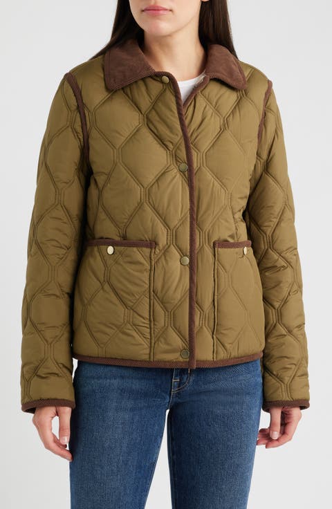 Corduroy Trim Quilted Barn Jacket