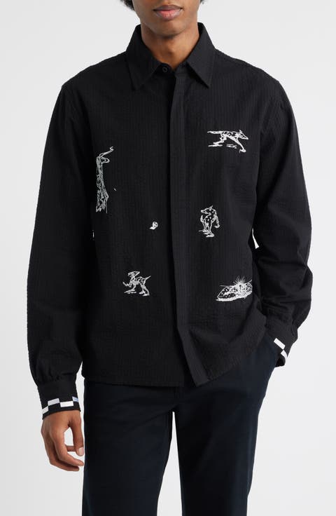 Live Life with Ease Embroidered Button-Up Shirt