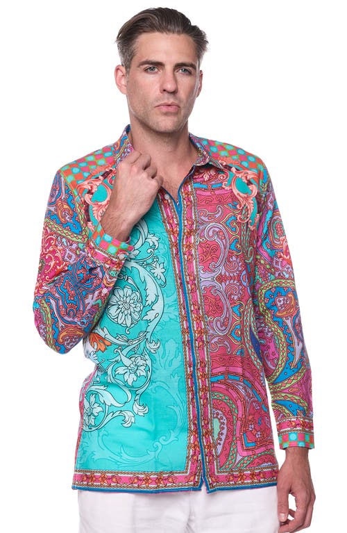 Shop Ranee's Ranees Paisley Linen & Cotton Blend Button-up Shirt In Teal Multi