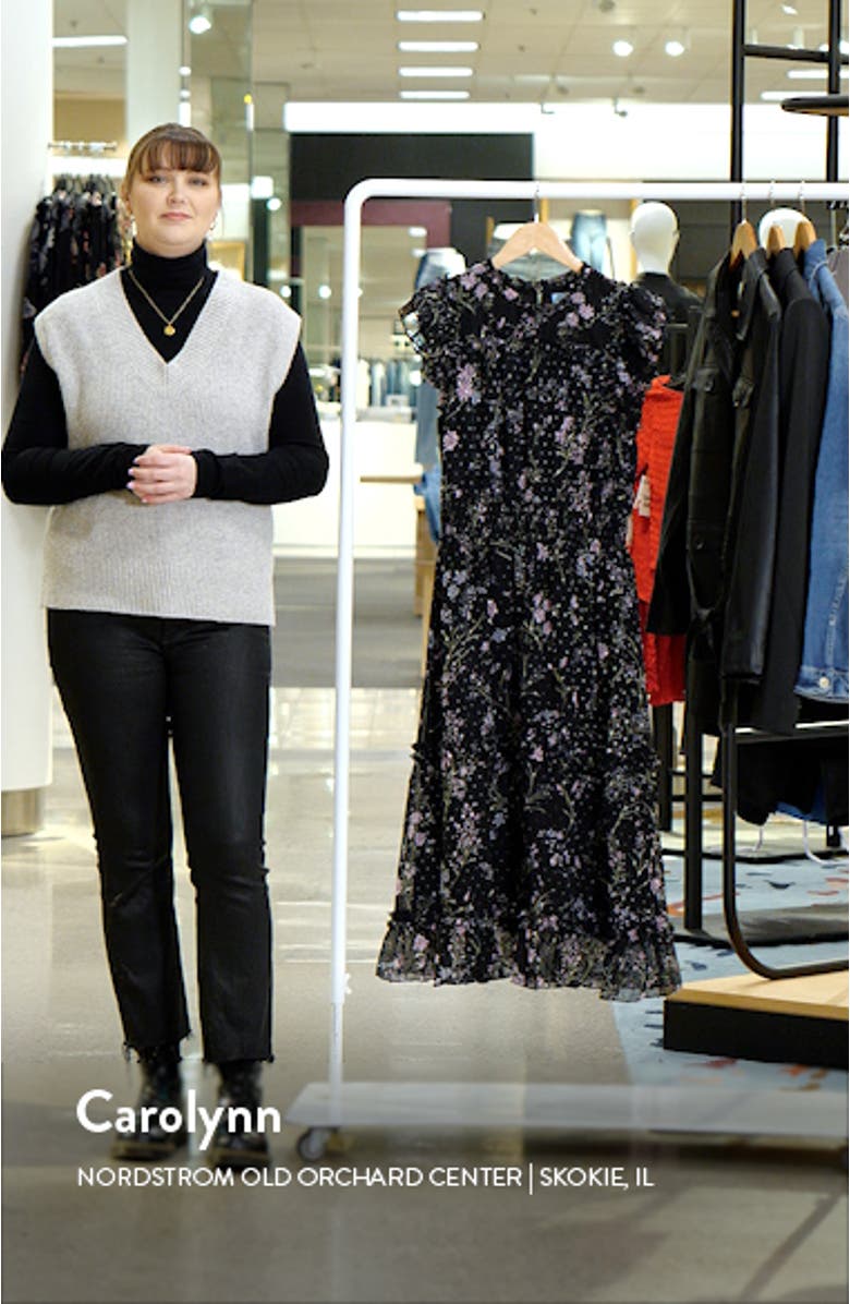 Floral Clip Dot Smocked Ruffle Midi Dress, sales video thumbnail