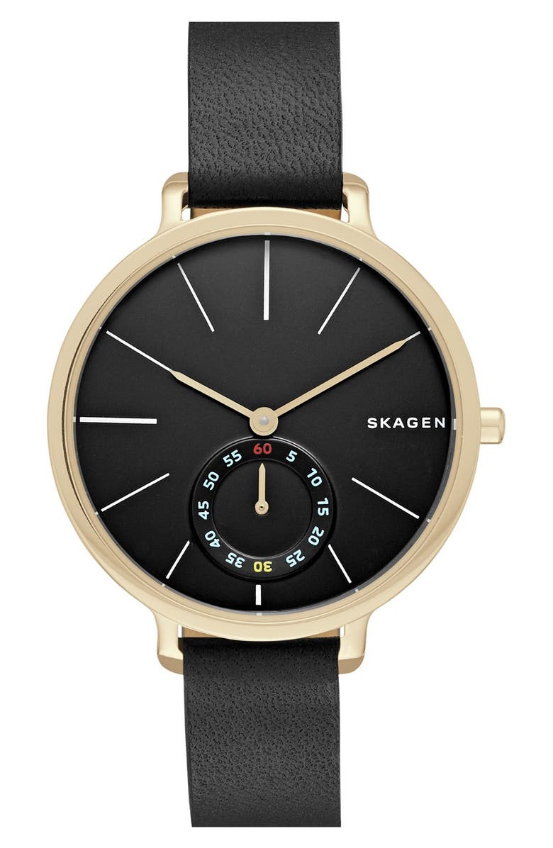 Skagen 'Hagen' Leather Strap Watch, 34mm, Main, color,