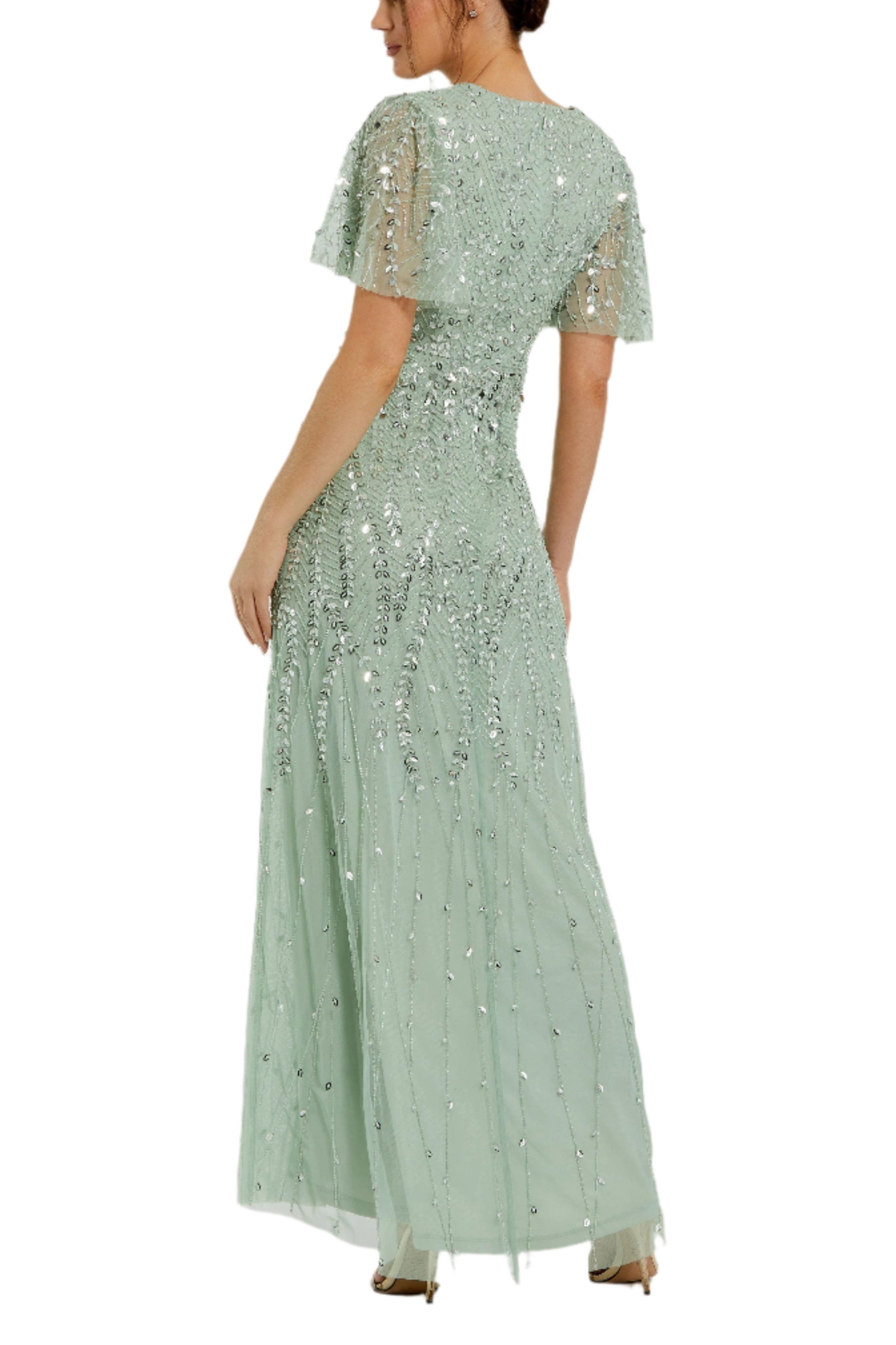 Women's Embellished Flutter Sleeve Evening Gown - image 4