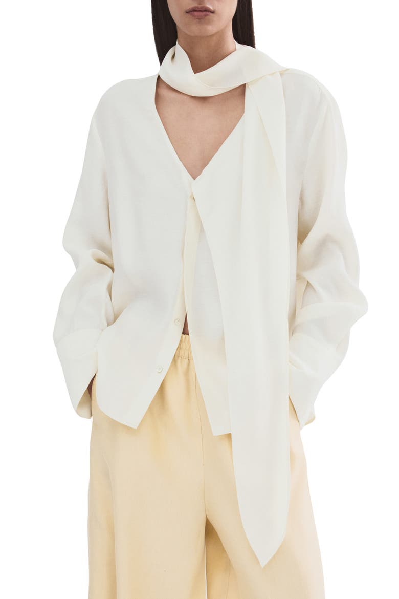 Scarf Neck Button-Up Top, Main, color, ECRU