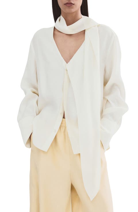 Scarf Neck Button-Up Top