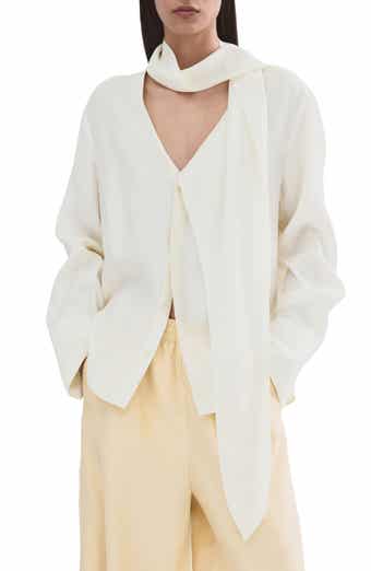 Scarf Neck Button-Up Top