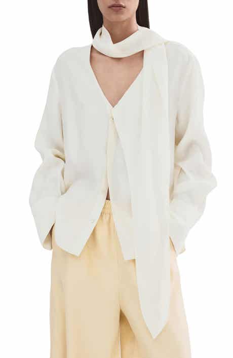 Scarf Neck Button-Up Top