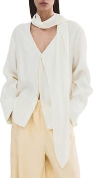 MANGO Scarf Neck Button-Up Top