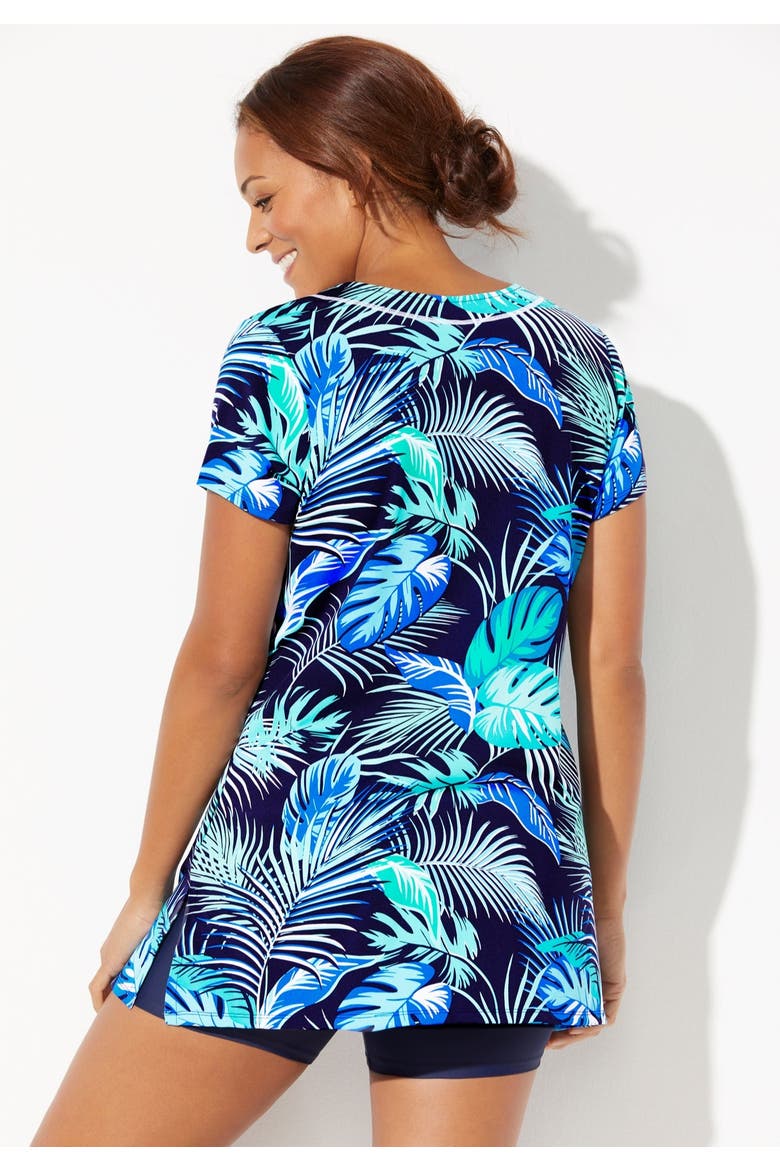 Chlorine Resistant Swim Tunic, Alternate, color, Navy Palm