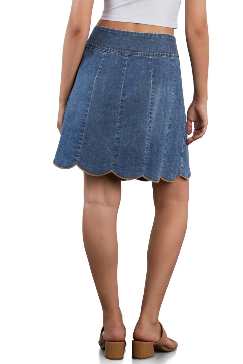 Scalloped Hem Denim Miniskirt, Alternate, color, SHINE BLUE