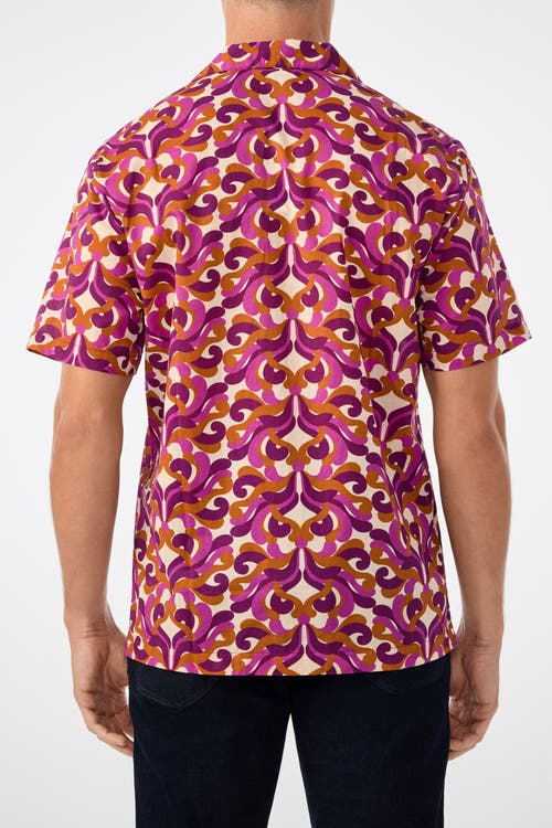 Mr Turk Felix Short Sleeve Printed Button-up Shirt In Purple