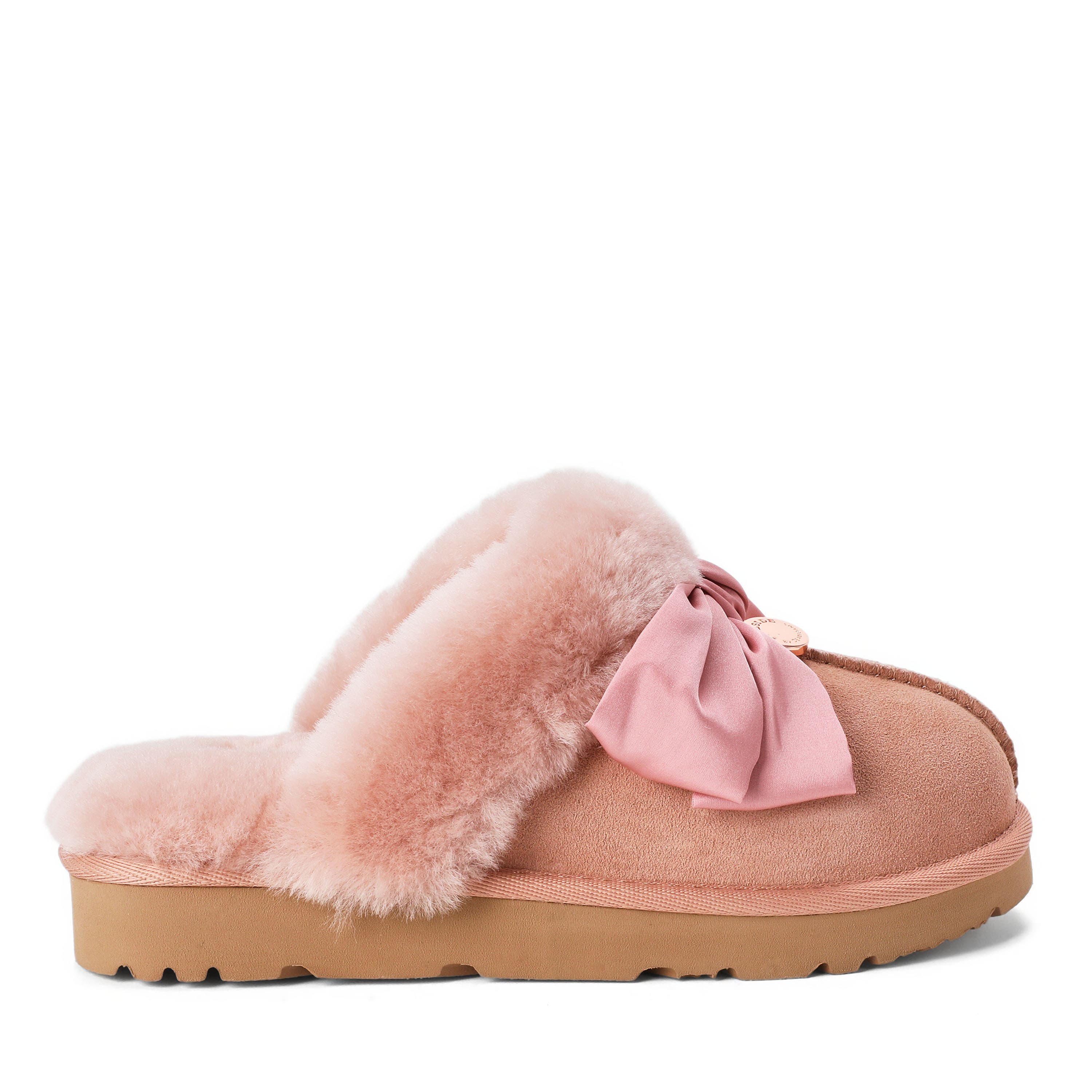 Fireside Sydney Dream Bow Scuff Slippers, Alternate, color, Dusty Pink