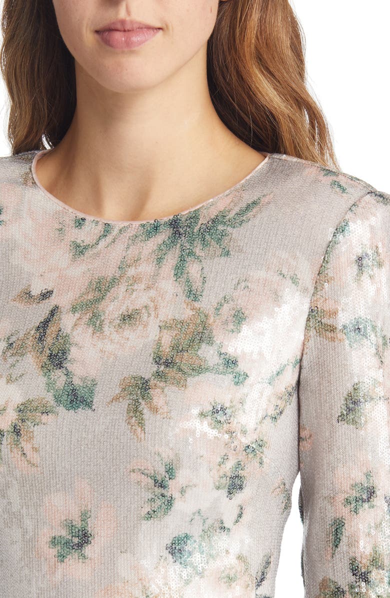 Eliza J Floral Sequin Long Sleeve Cocktail Dress, Alternate, color, Silver