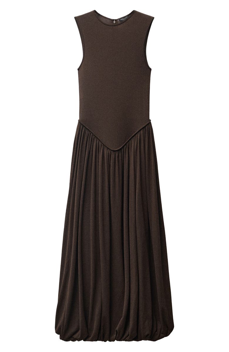 MANGO Semisheer Mixed Media Cotton Blend Maxi Dress, Alternate, color, Chocolate