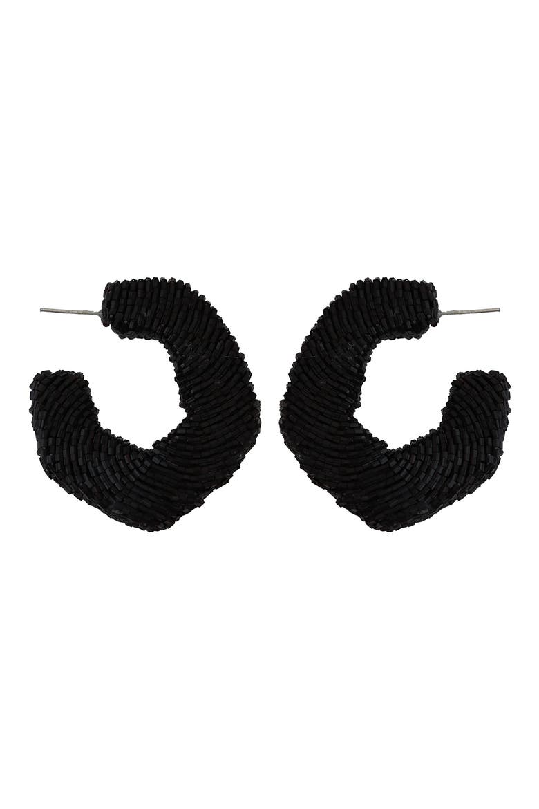Geometric Beaded Hoop Earrings, Main, color, BLACK