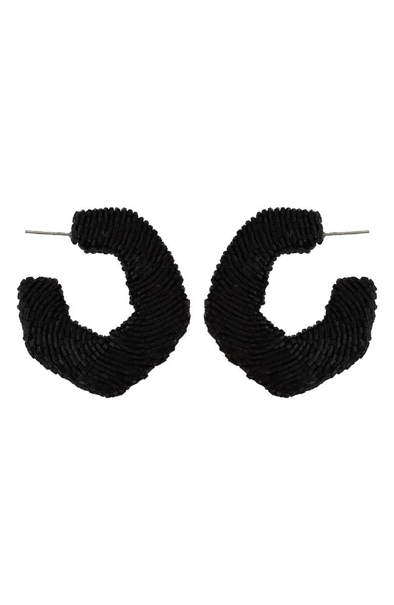 Panacea Geometric Beaded Hoop Earrings, Main, color, Black