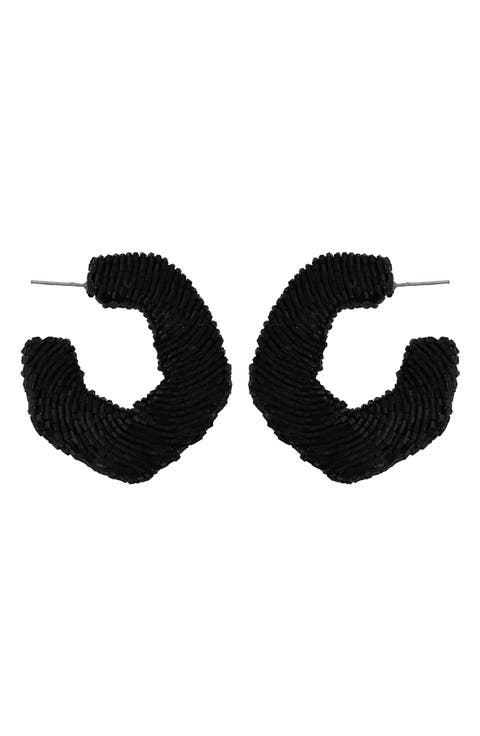 Geometric Beaded Hoop Earrings