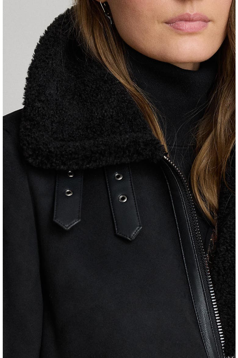 Faux Fur Trim Zip Front Jacket, Alternate, color, BLACK