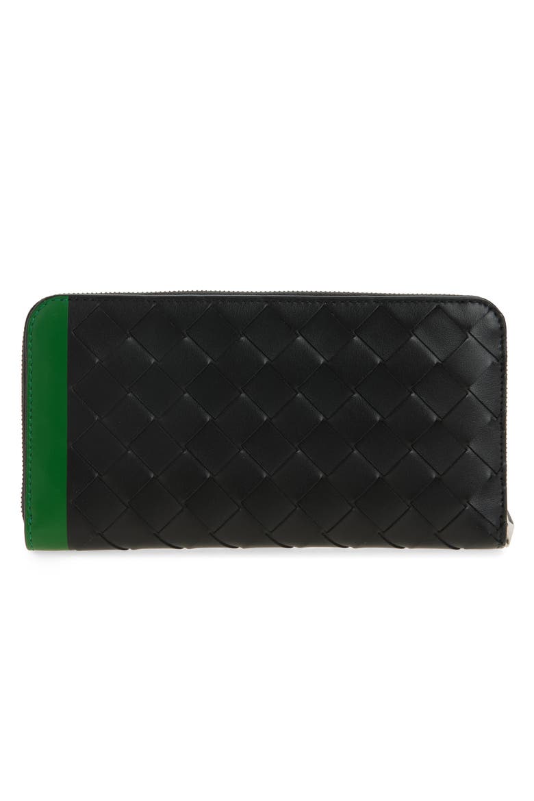 Intrecciato Zip Around Wallet, Alternate, color, 1283 BLACK/ SHAMROCK