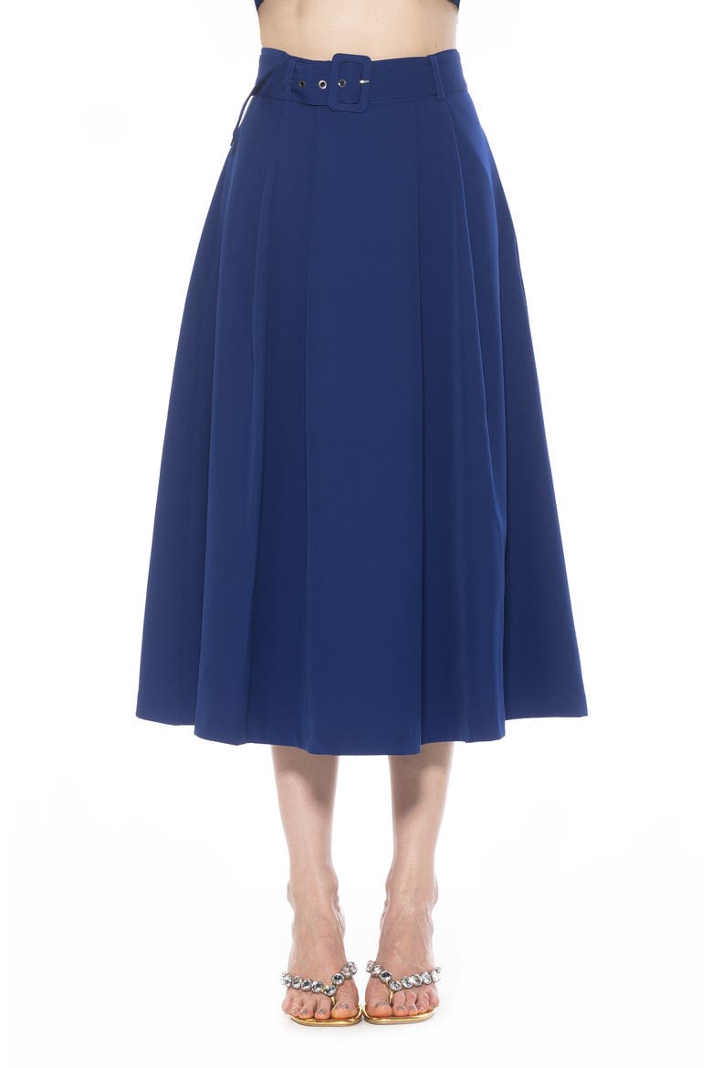 Belted A-Line Midi Skirt, Main, color, NAVY
