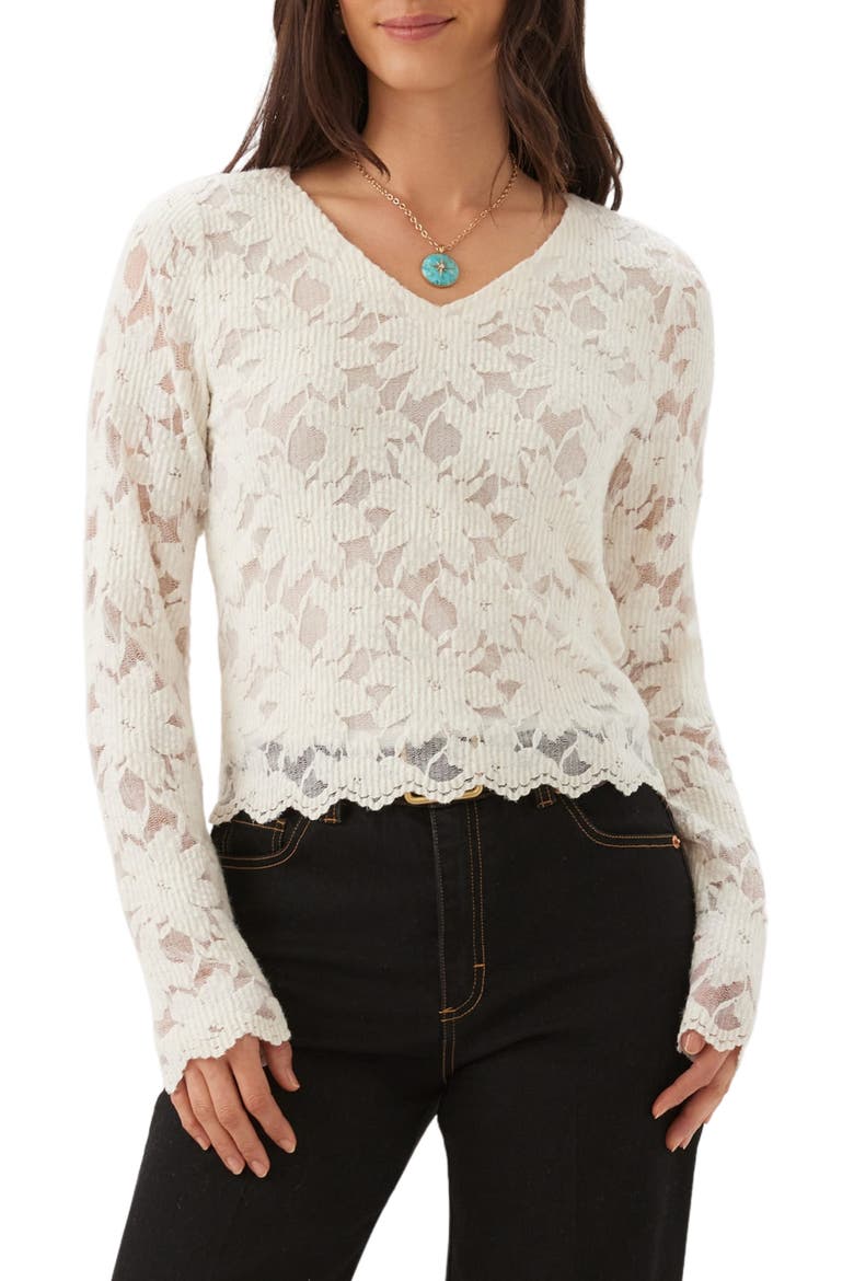 Floral Burnout V-Neck Top, Main, color, CREAM