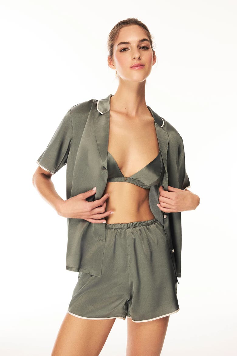 Silk Pajama Top, Alternate, color, Olive Green