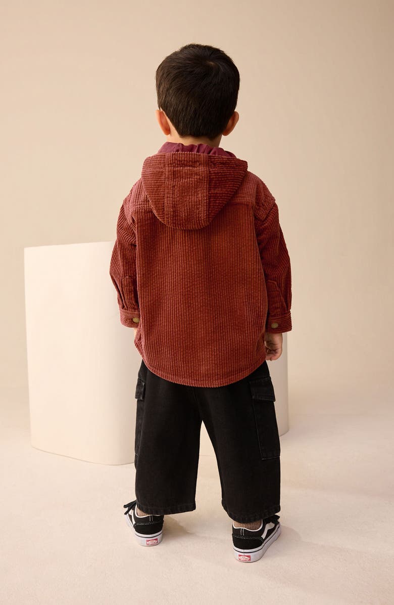 NEXT Kids' Hooded Corduroy Shacket & Graphic T-Shirt Set, Alternate, color, Brown