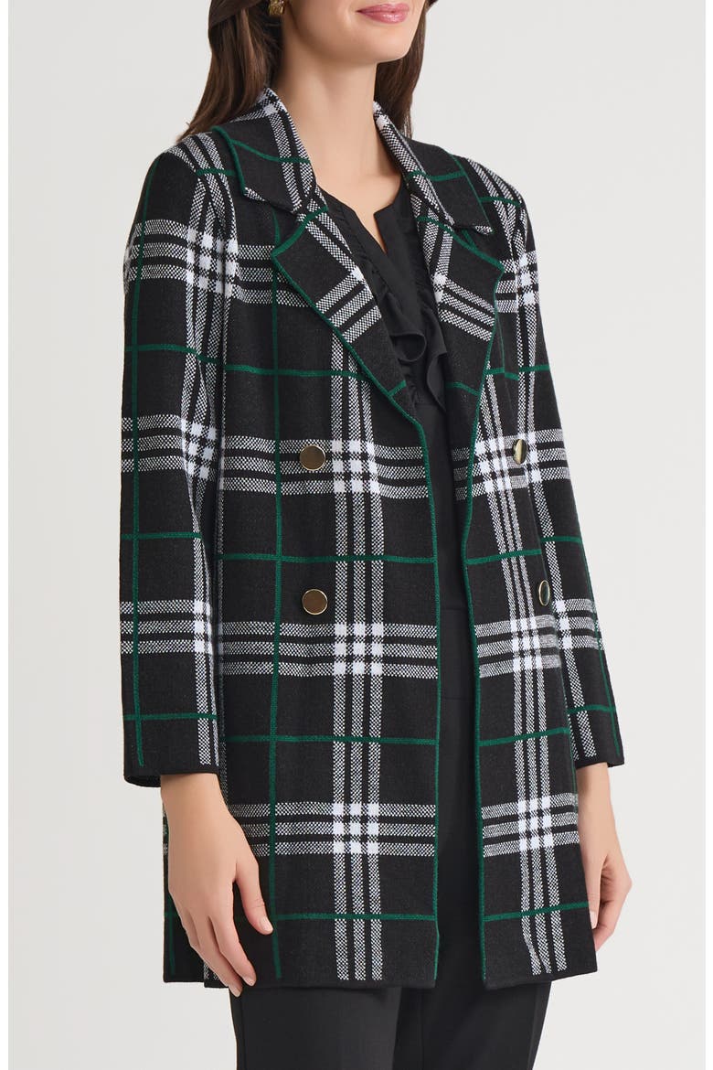 Plaid Longline Open Front Sweater Coat, Alternate, color, EVERGREEN MULTI