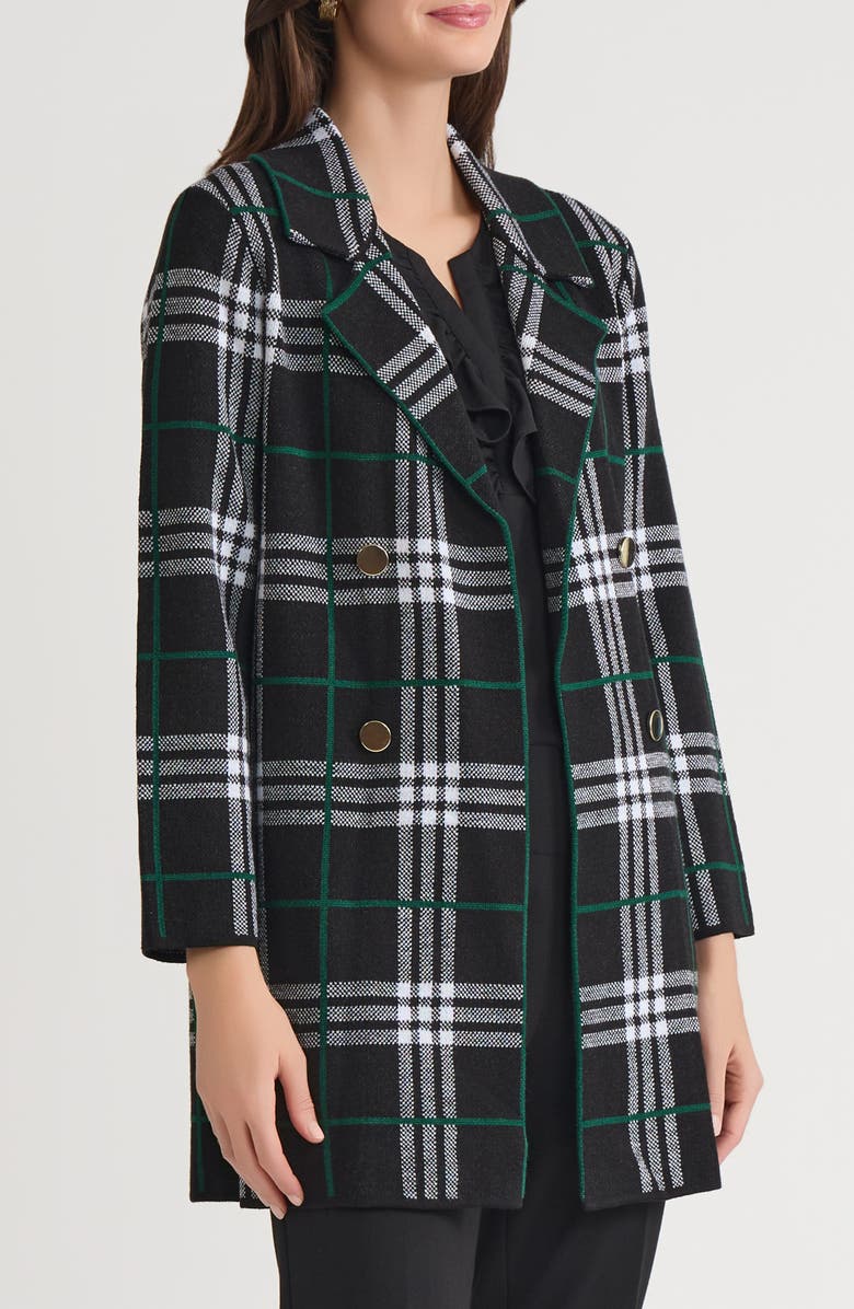 KASPER Plaid Longline Open Front Sweater Coat, Alternate, color, Evergreen Multi