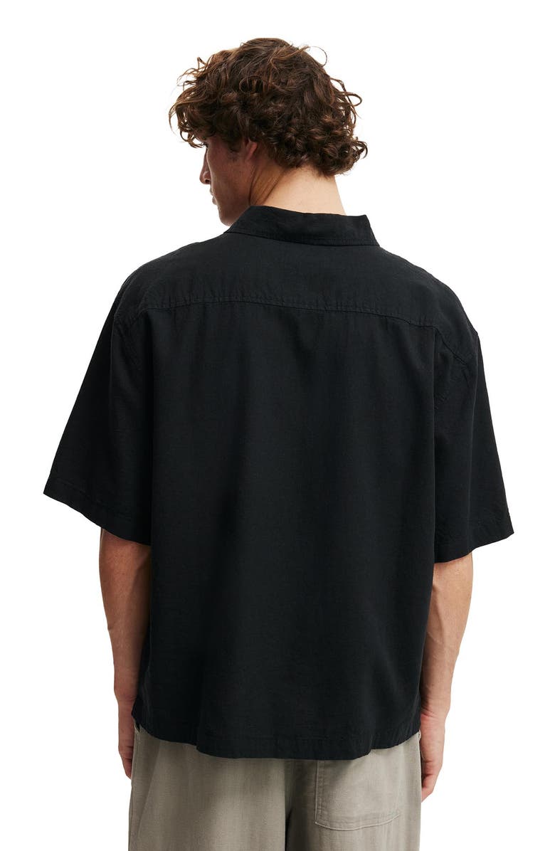 Cotton On Men's Eli Linen Blend Short Sleeve Shirt, Alternate, color, Textured Black