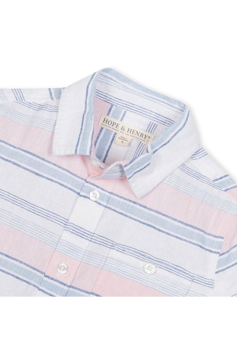 Boys' Linen Short Sleeve Button Down Shirt, Infant, Alternate, color, English Variegated Stripe