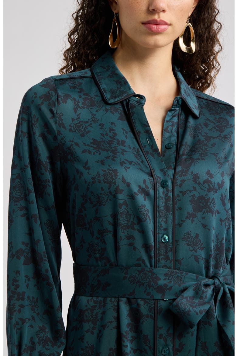 Long Sleeve Belted Midi Shirtdress, Alternate, color, GREEN BLUE DELANIE FLORAL