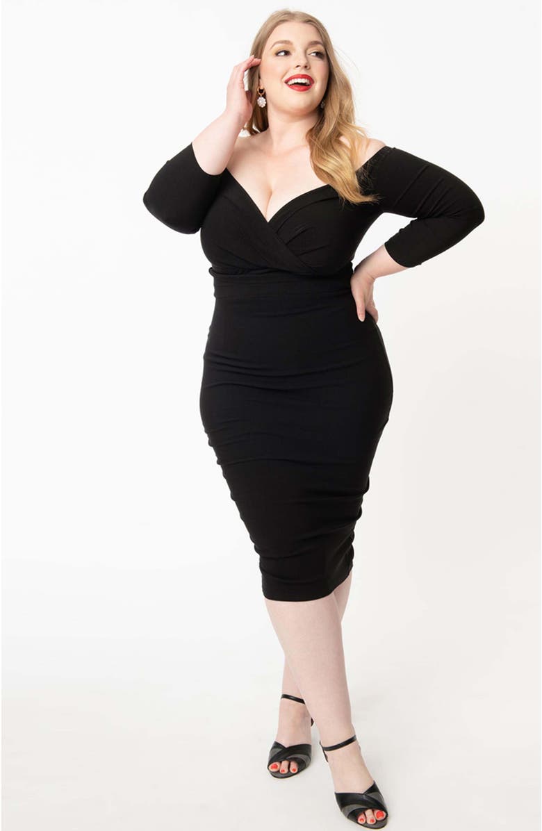 Unique Vintage Plus Size Shailene Pencil Dress, Main, color, Black