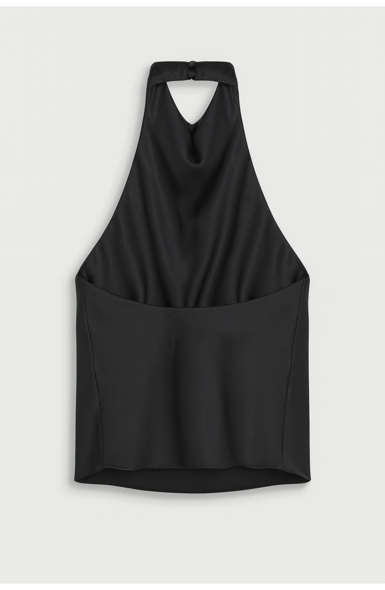 Nocturne Satin Halter-Neck Draped Top, Alternate, color, Black