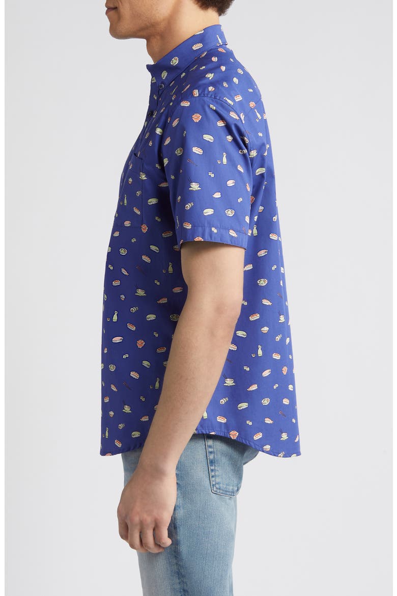 Sushi Print Short Sleeve Cotton Button-Down Shirt, Alternate, color, NAVY