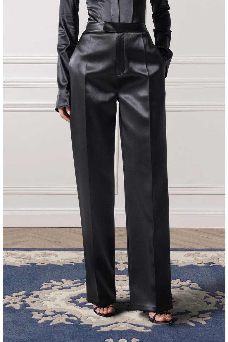 Bella Satin Tailored Trousers, Alternate, color, Black
