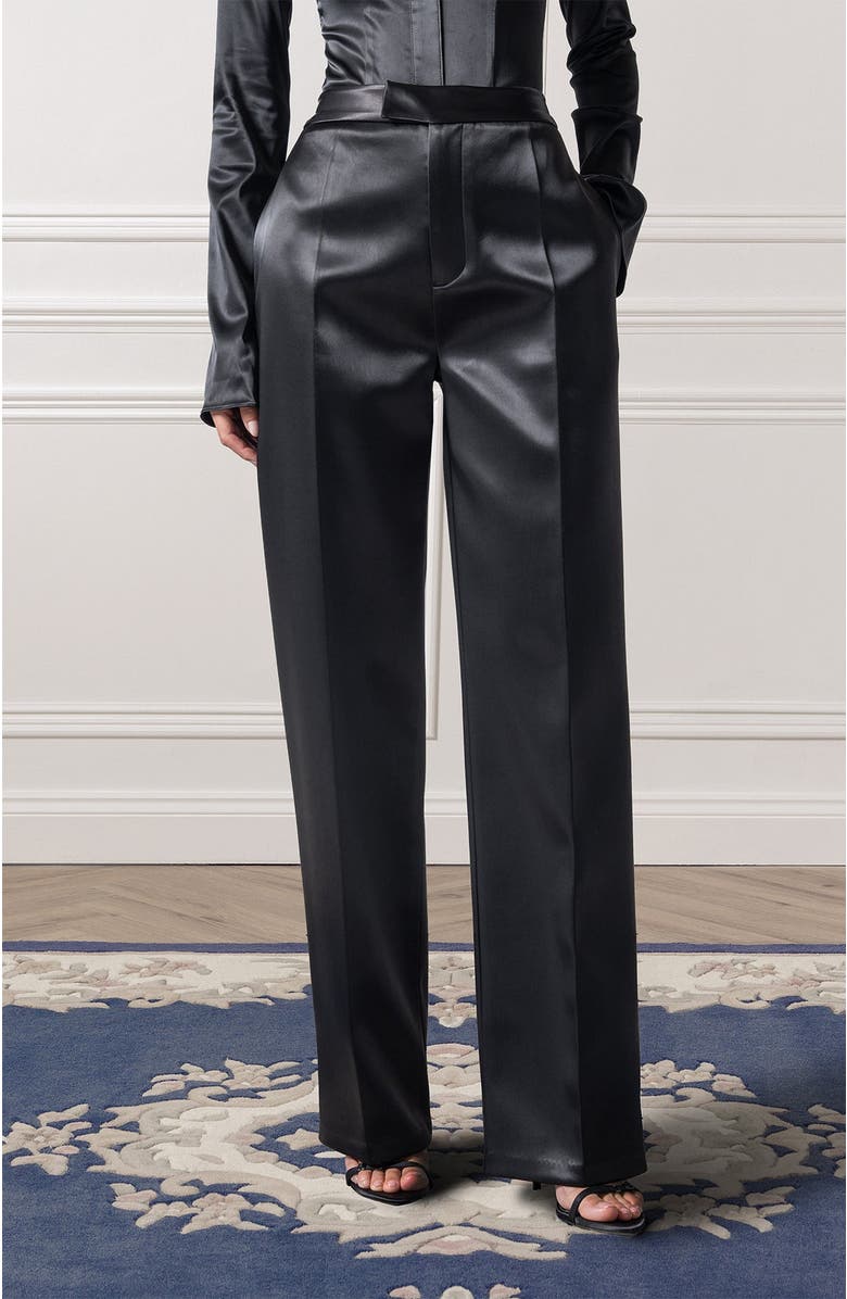 Manière De Voir Bella Satin Tailored Trousers, Alternate, color, Black