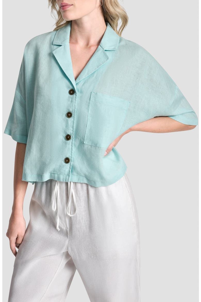 Linen Camp Shirt, Alternate, color, AQUA