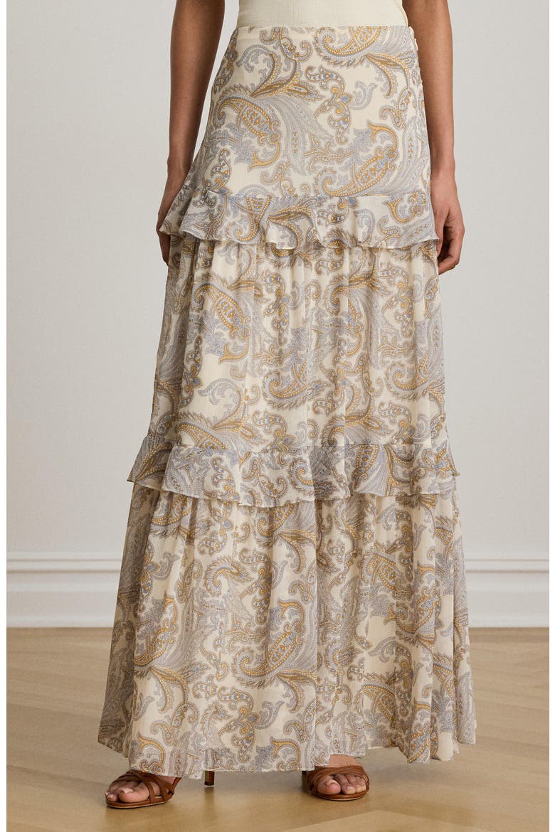 Paisley Ruffle Tiered Maxi Skirt, Alternate, color, CREAM/ MULTI