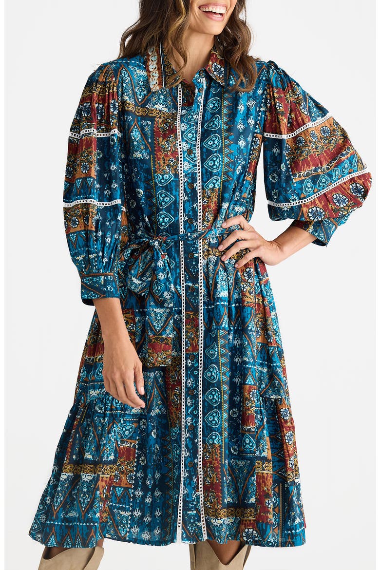 Castella Patchwork Print Long Sleeve Cotton Shirtdress, Alternate, color, SICILIAN PATCHWORK